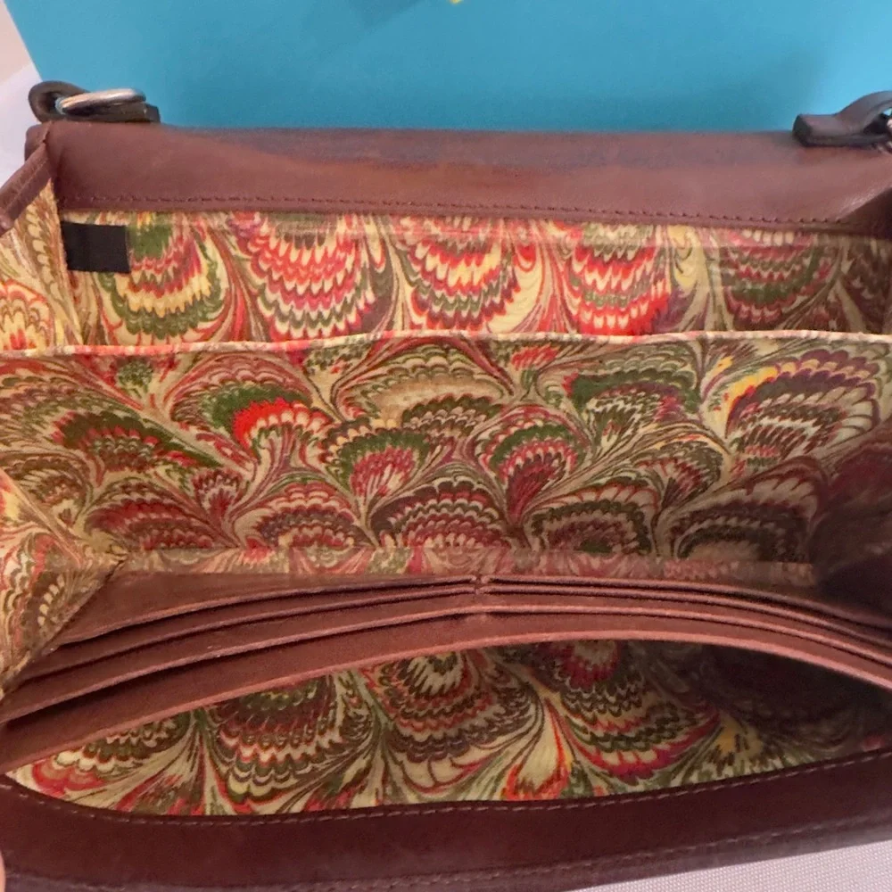 DOONEY & BOURKE ~ Dark Brown Long Leather Wallet with Fall Color Paisley Print